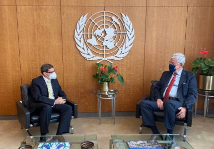 Bruno Rodríguez Parrilla con el Presidente de Asamblea General de la ONU