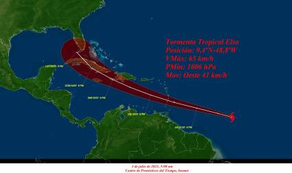 Cono de probabilidades de la tormenta tropical Elsa