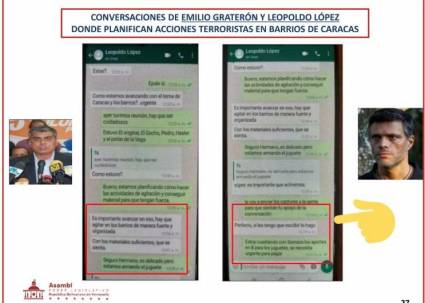 El líder de la Asamblea Nacional mostró capturas de chats del líder opositor venezolano Leopoldo López