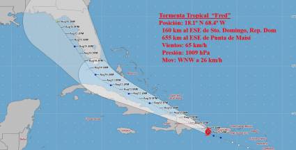 Cono de probabilidades de la tormenta tropical Fred