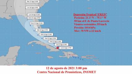 Cono de trayectoria de la depresión tropical Fred