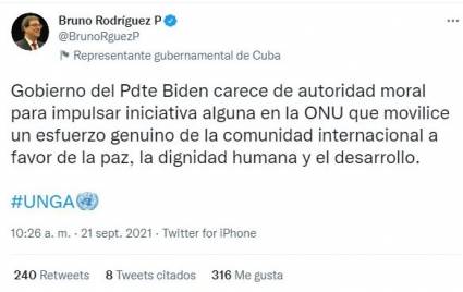 Tuit del Canciller de Cuba