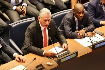 El Primer Secretario del Comité Central del Partido Comunista y Presidente de la República de cuba, Miguel Díaz-Canel Bermúdez, durante la Cumbre de Ambición Climática