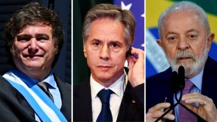 Javier Milei, Anthony Blinken y Luiz Inácio Lula da Silva