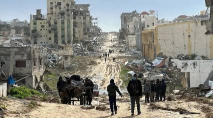 Una vista de la destrucción por culpa de Israel áreas de Khan Yunis, Gaza