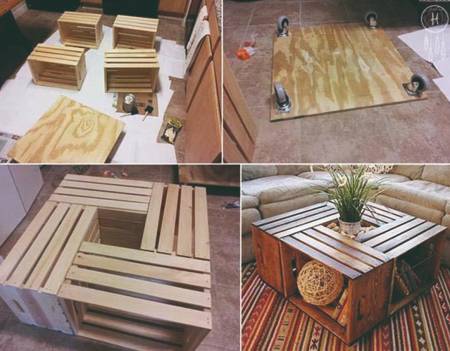 Mesa de cajas de madera